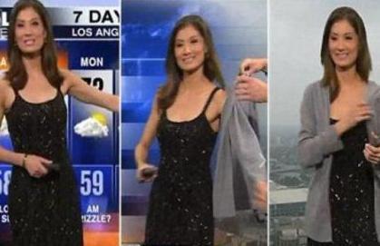  女主播吊带报天气 (图):好身材一览无遗 上演低