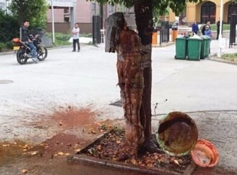 闹婚: 新郎 裸身被绑树上 泼狗血 (组图) 网友:太凶